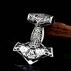 Stainless Steel Thor Hammer Valknut Wolf Head Pendant Necklace